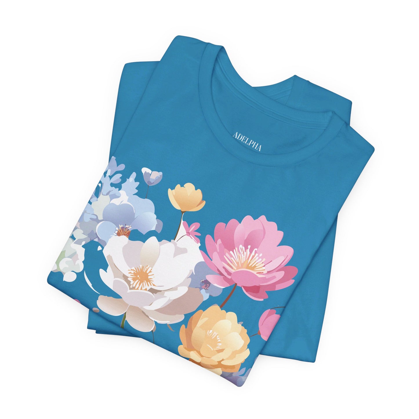 Natural Cotton Tee Shirt with Flowers