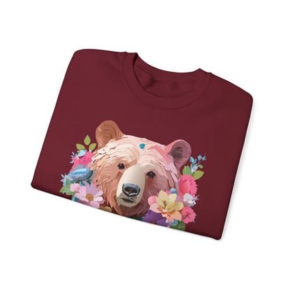 Unisex Floral Bear Sweatshirt Art Design Animals Print Gildan 18000
