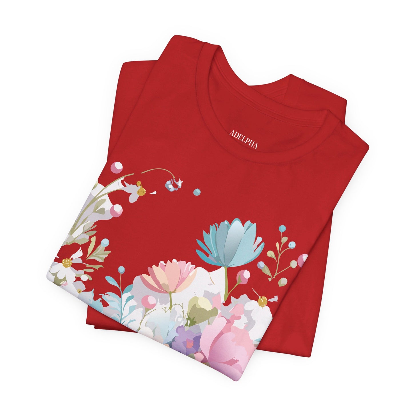 Natural Cotton Tee Shirt with Flowers