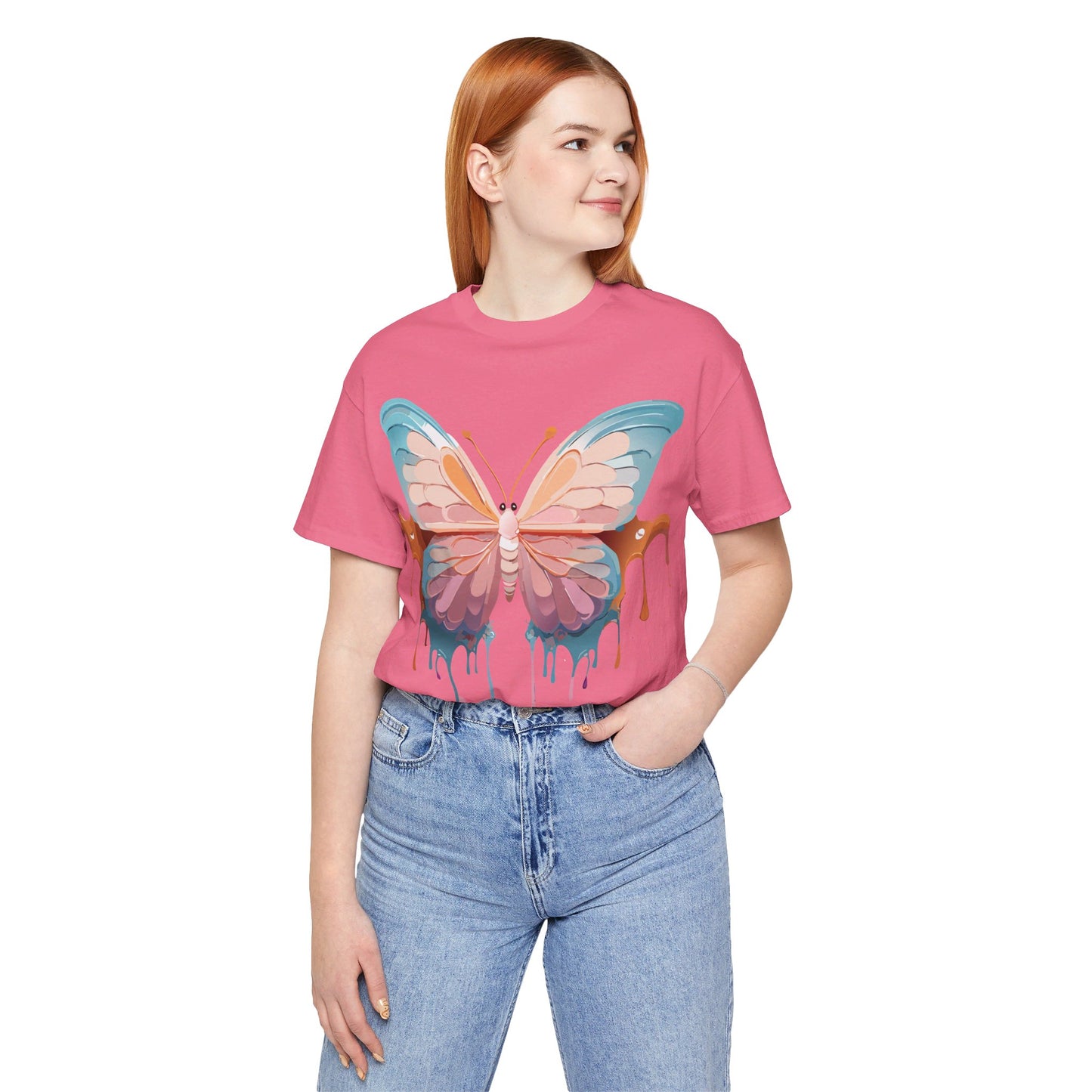 Natural Cotton Tee Shirt with Butterfly