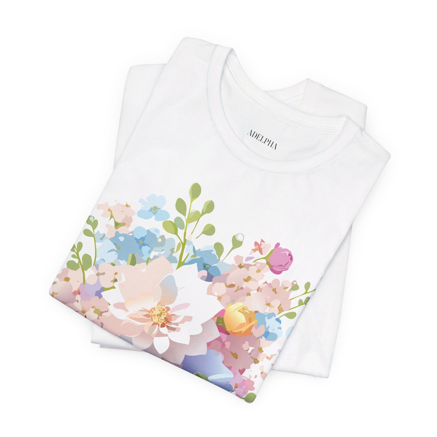 Natural Cotton Tee Shirt with Flowers