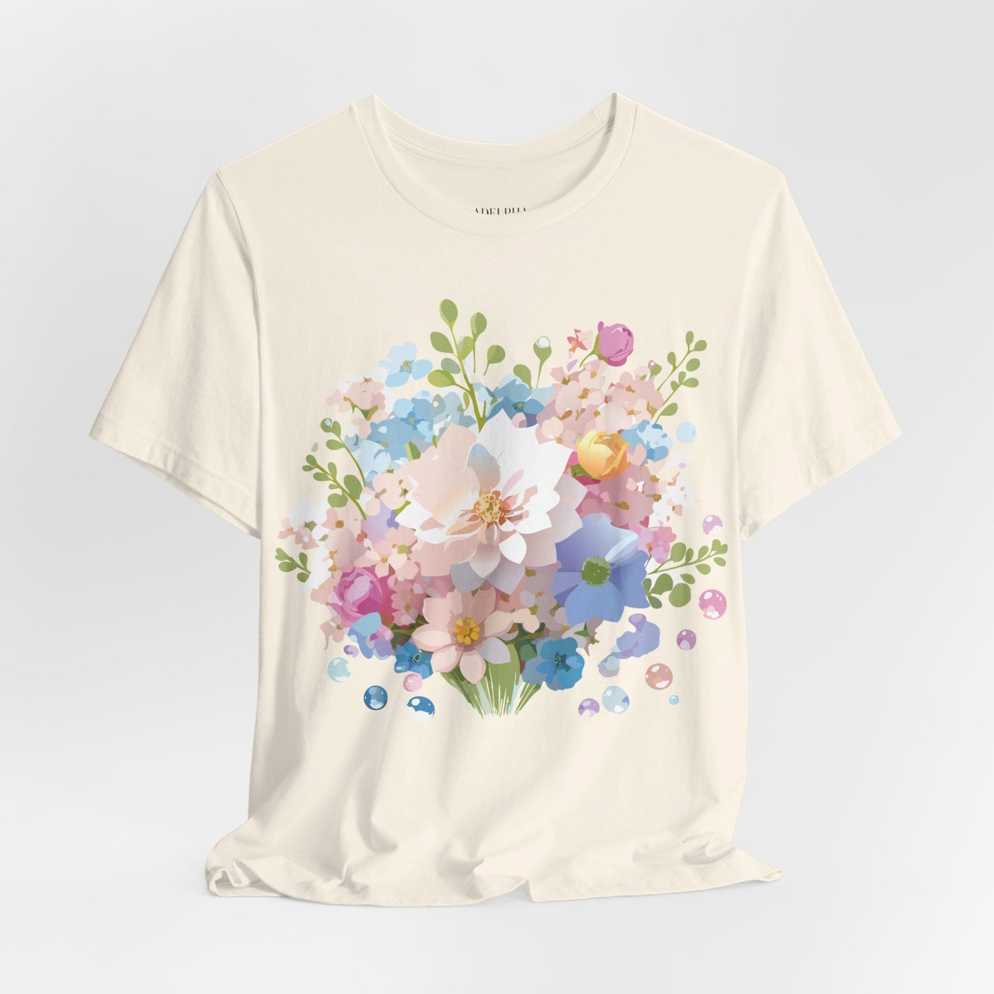 Natural Cotton Tee Shirt with Flowers