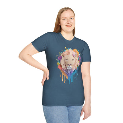 Unisex Lion Shirt Floral Lion Tee Softstyle Gildan 64000 100 Percent Cotton
