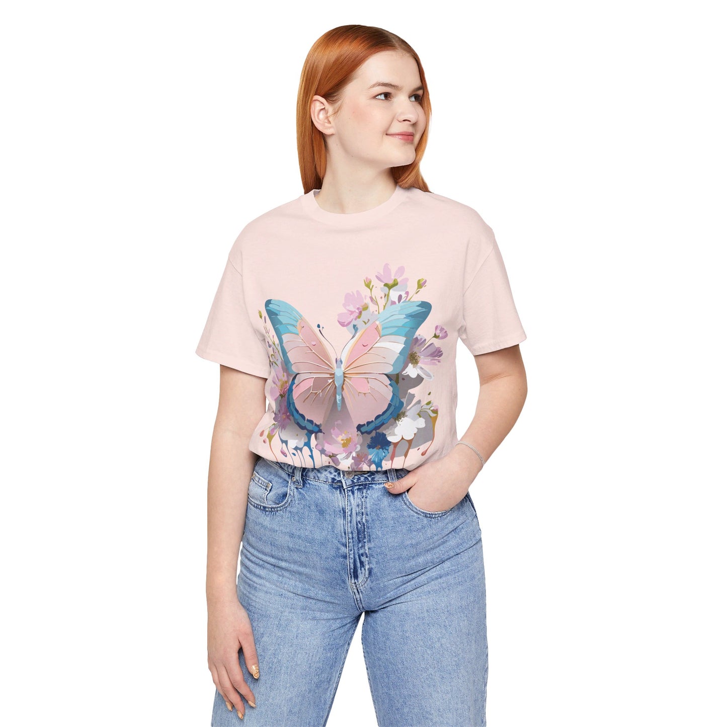 Natural Cotton Tee Shirt with Butterfly