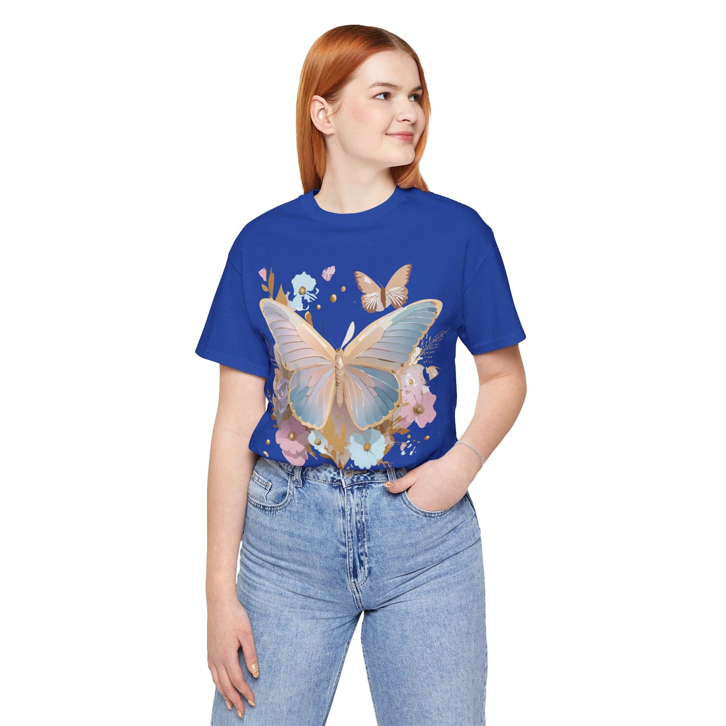 Natural Cotton Tee Shirt with Butterfly