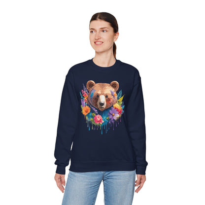 Unisex Floral Bear Sweatshirt Art Design Animals Gildan 18000 Crewneck