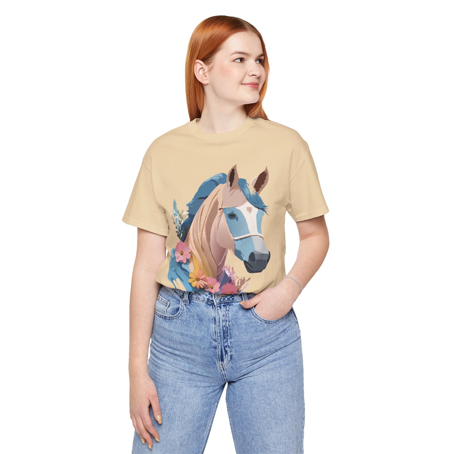 Natural Cotton Tee Shirt with Horse