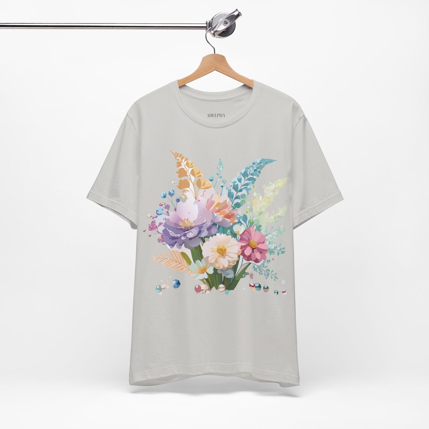 Natural Cotton Tee Shirt with Flowers