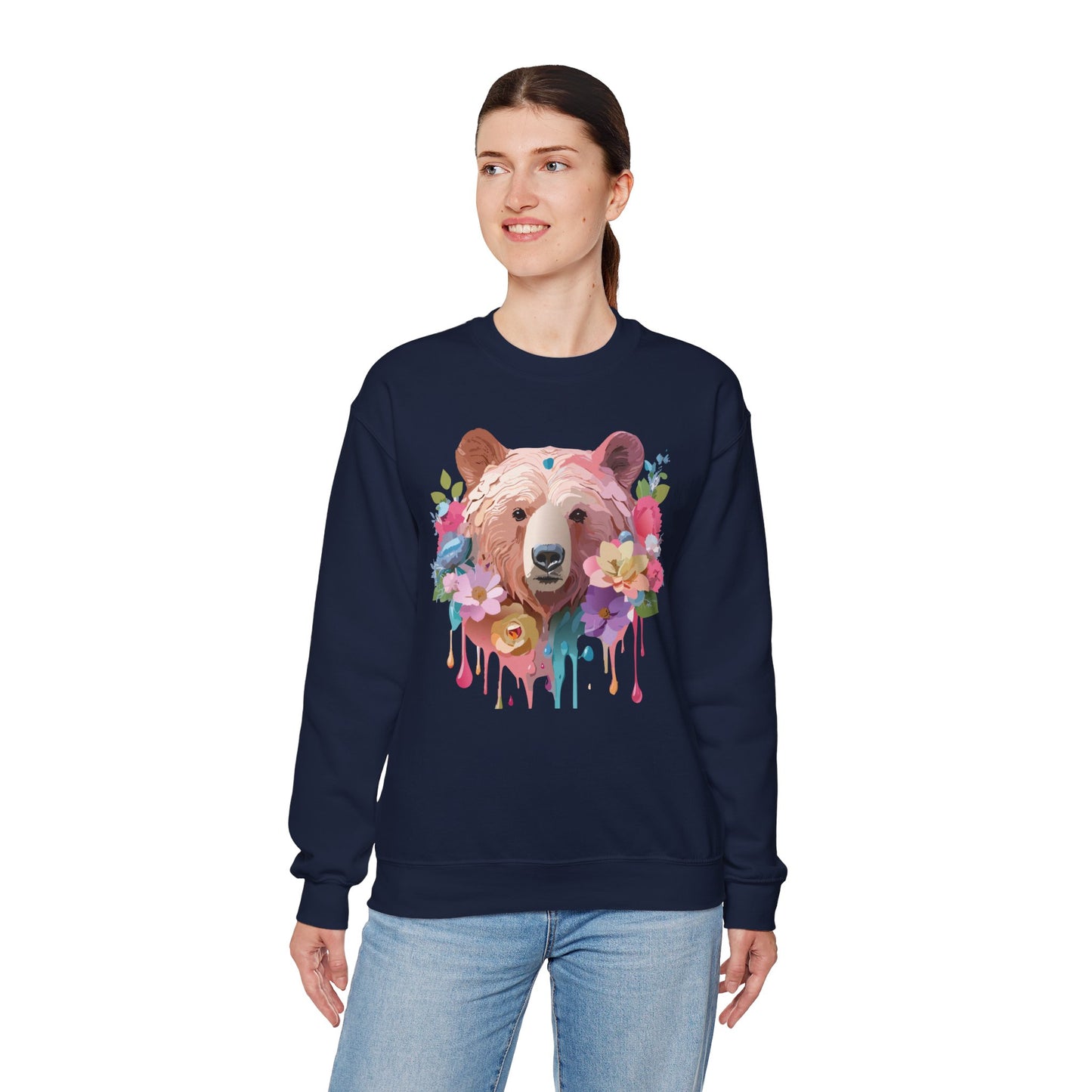 Unisex Floral Bear Sweatshirt, Animals Sweatshirt, Floral Sweatshirt, Art Design Sweatshirt