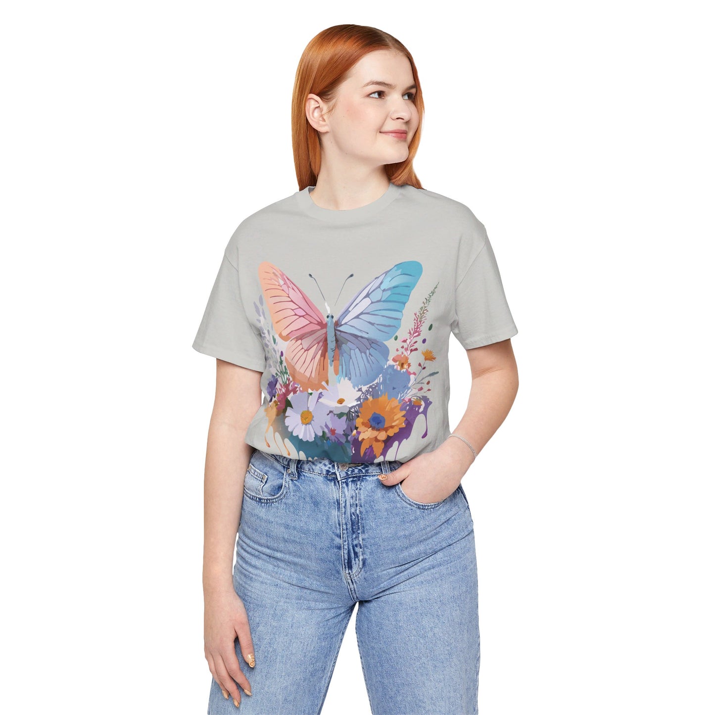 Natural Cotton Tee Shirt with Butterfly