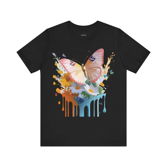 Natural Cotton Tee Shirt with Butterfly