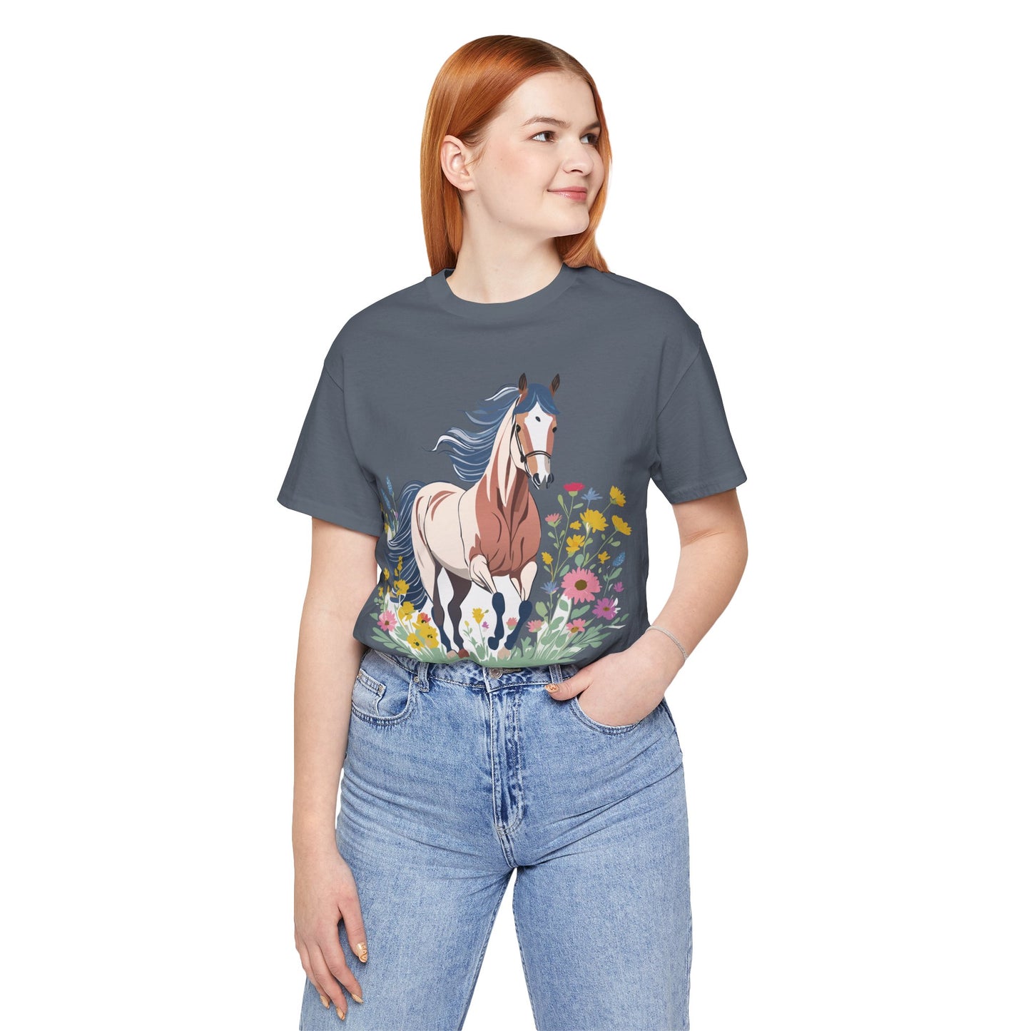 Natural Cotton Tee Shirt with Horse