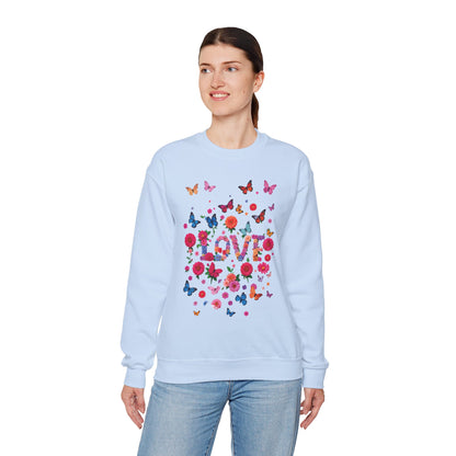 Unisex Floral Love Butterfly Sweatshirt Fifty Fifty Cotton Poly Valentine Day