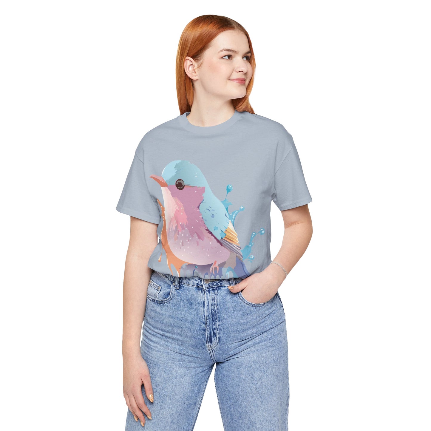 Natural Cotton Tee Shirt with Bird