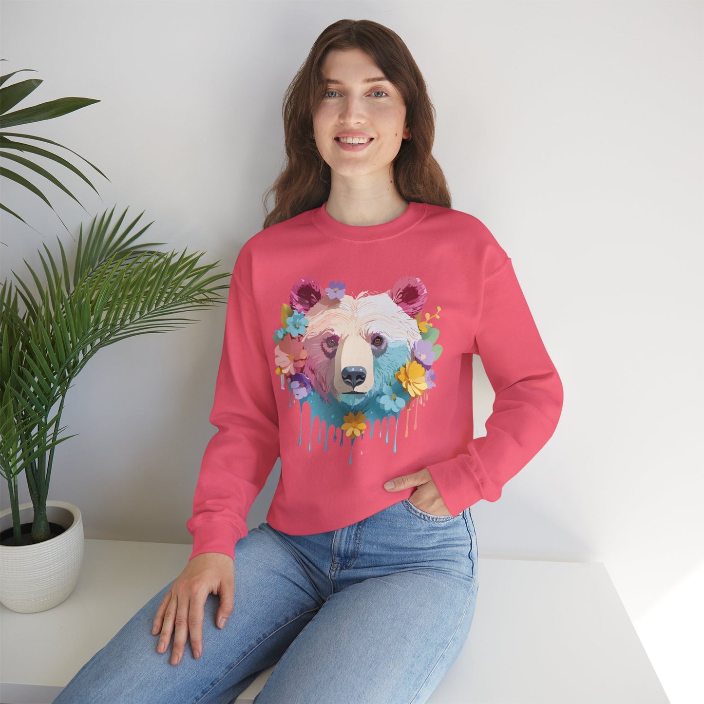Unisex Floral Bear Sweatshirt, Animals Sweatshirt, Floral Sweatshirt, Art Design Sweatshirt