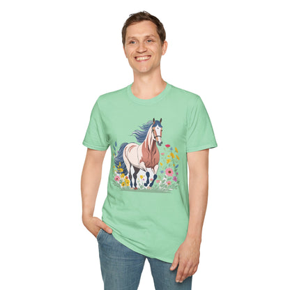 Unisex Horse Tee Softstyle Cotton Shirt With Animals Design Graphic