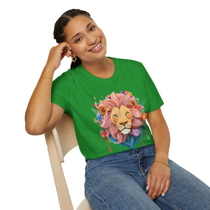 Lion Shirt Unisex Floral Lion Tee Animal Print Softstyle Tee