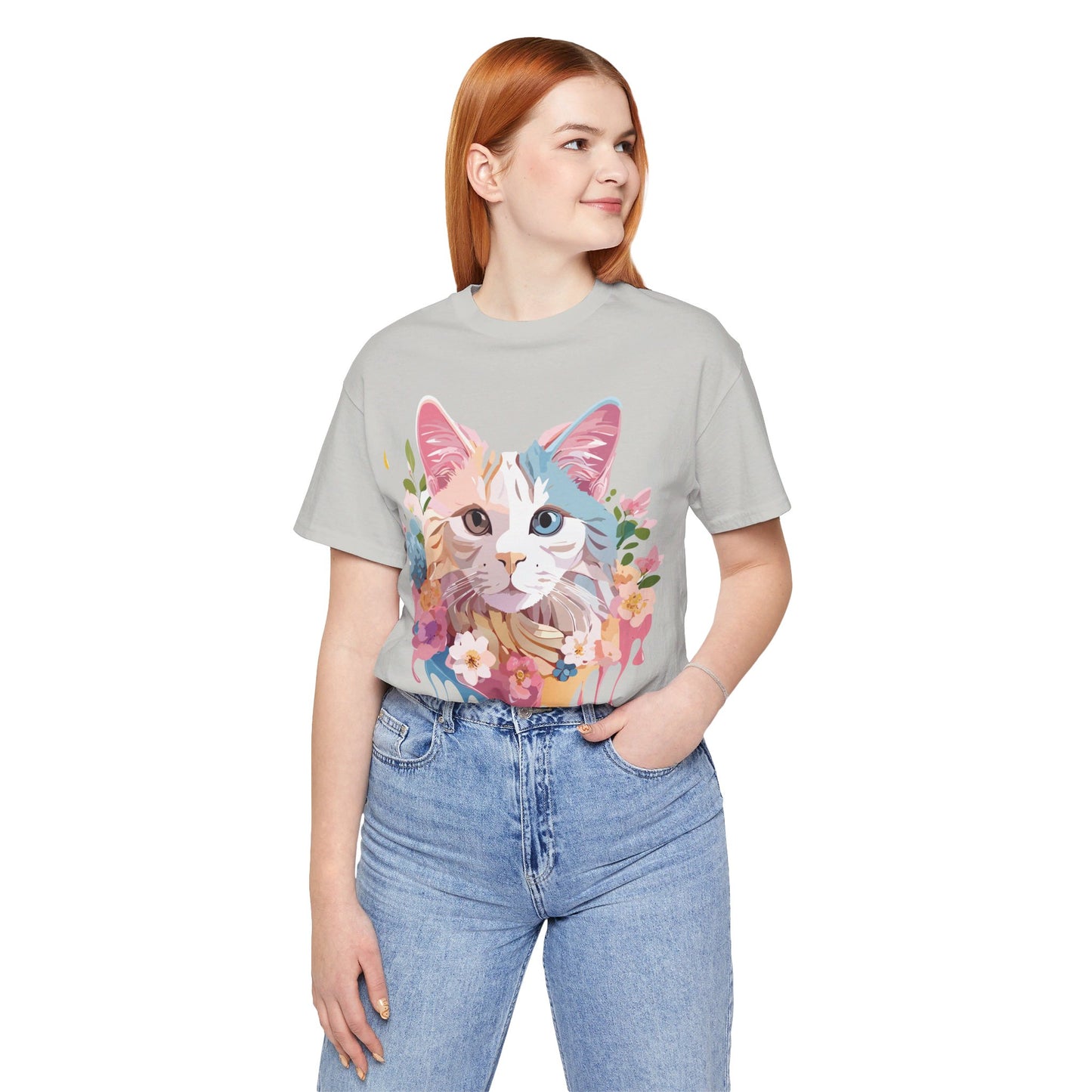 Natural Cotton Tee Shirt with Cat