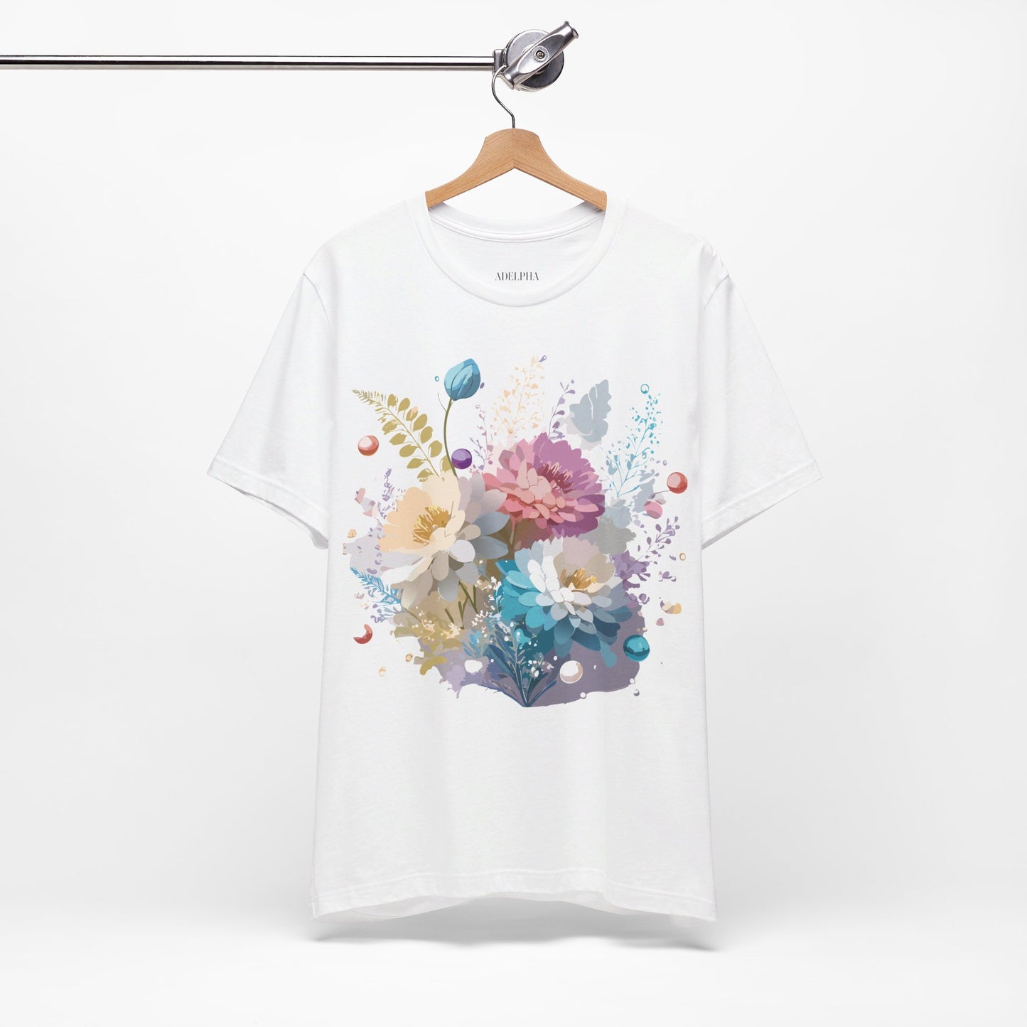 Natural Cotton Tee Shirt with Flowers