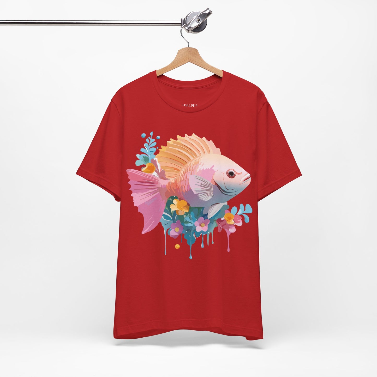 Natural Cotton Tee Shirt with Fish