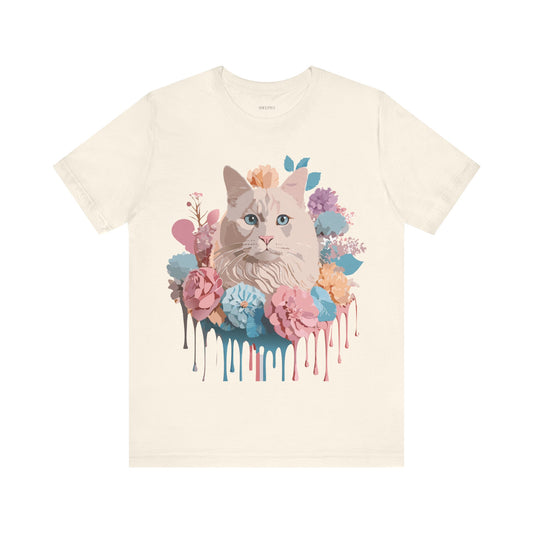 Natural Cotton Tee Shirt with Cat