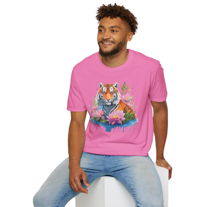 Tiger Print Unisex T Shirt Gildan Softstyle 64000 Animal Tee