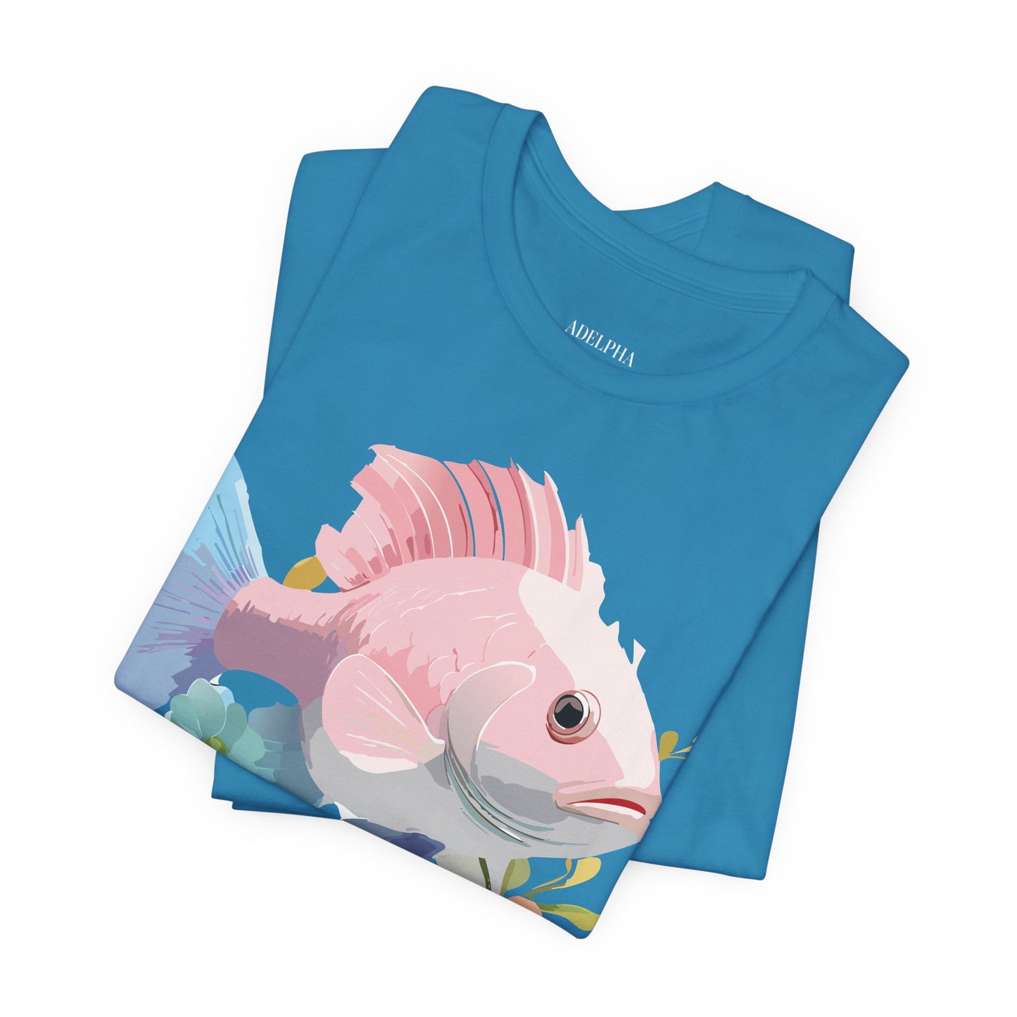 Natural Cotton Tee Shirt with Fish