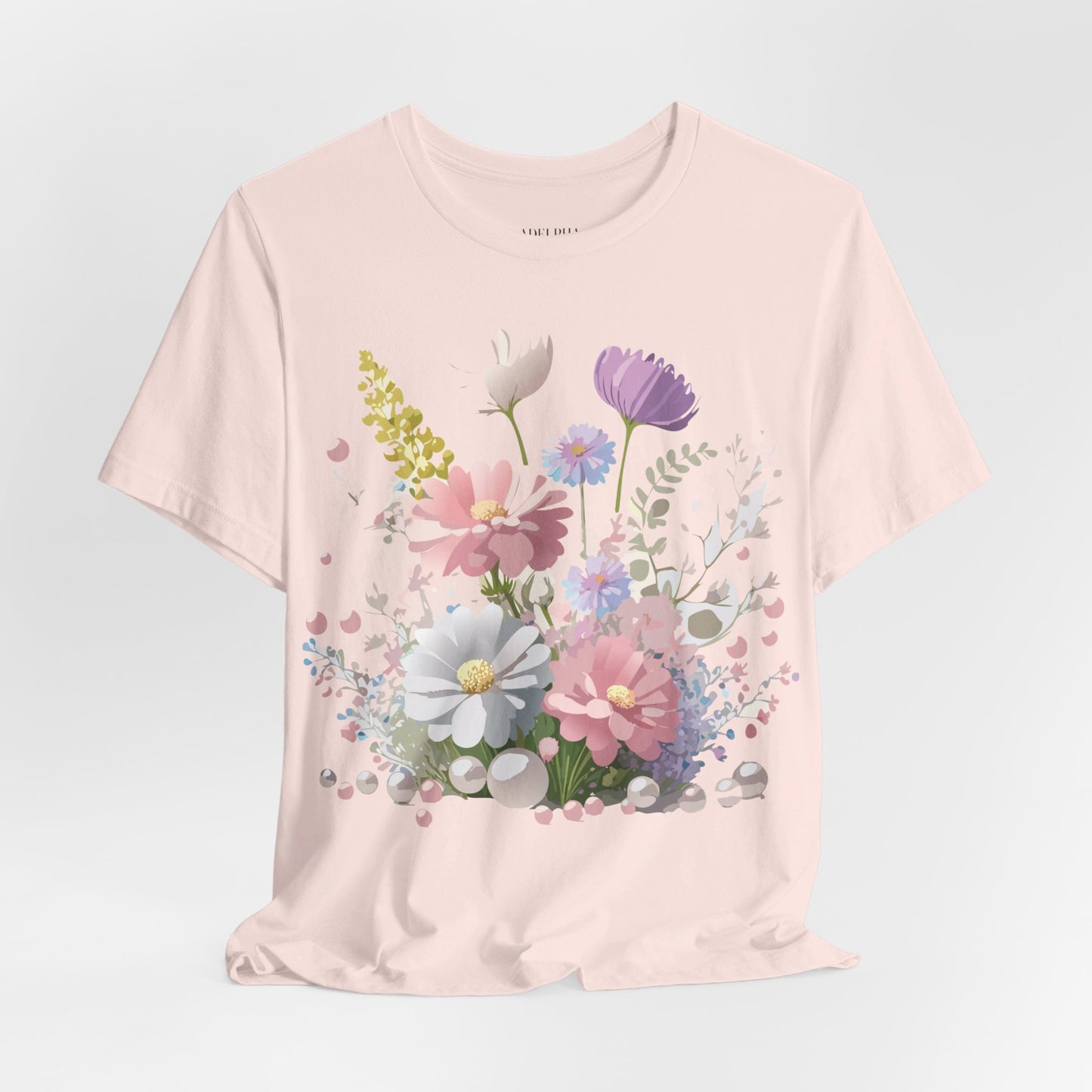 Natural Cotton Tee Shirt with Flowers