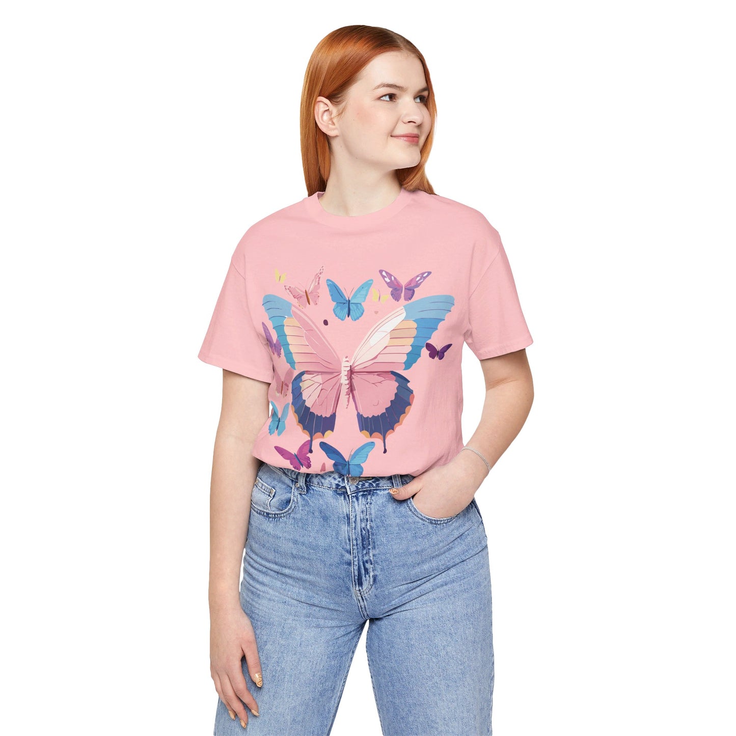 Natural Cotton Tee Shirt with Butterfly