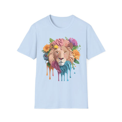 Floral Lion Shirt Unisex Tee Animal Print Gildan Softstyle 64000