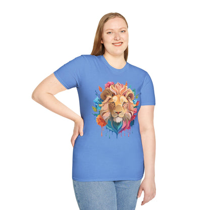 Lion Shirt Unisex Floral Lion Tee Gildan Softstyle 64000 Lightweight Cotton Tee