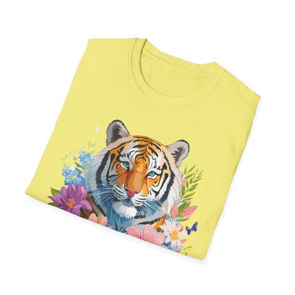 Tiger Print Unisex Softstyle T Shirt 100 Percent Ring Spun Cotton Tee