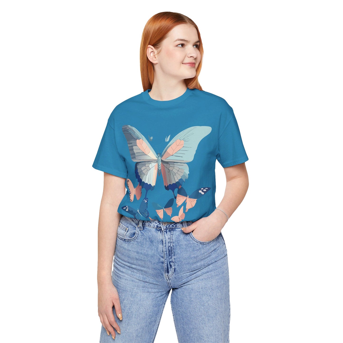 Natural Cotton Tee Shirt with Butterfly