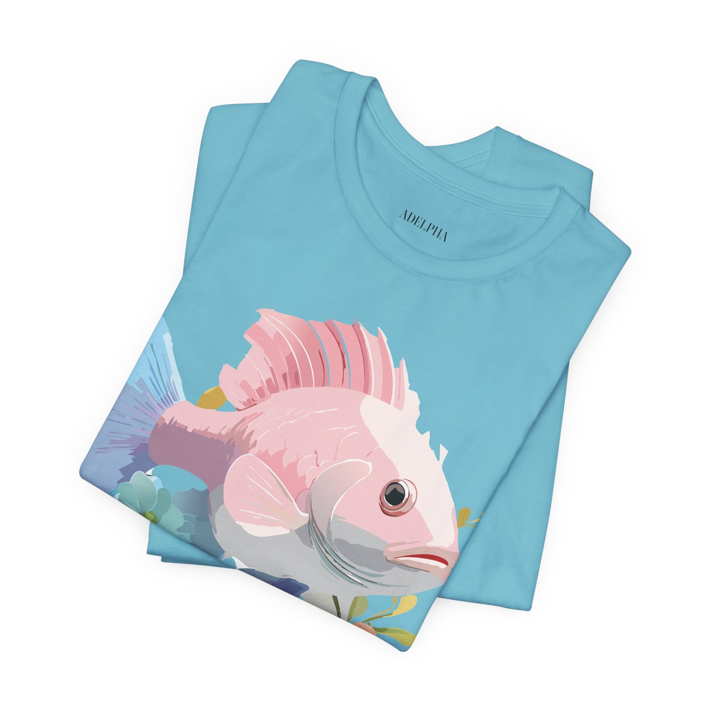 Natural Cotton Tee Shirt with Fish