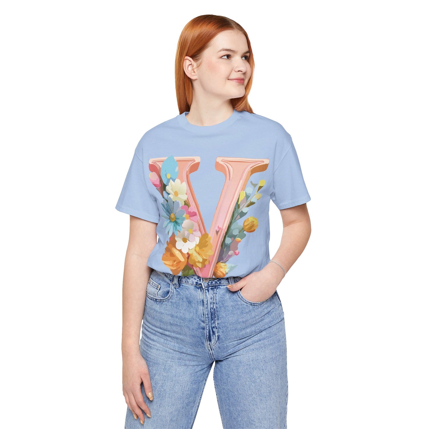 T-Shirt aus natürlicher Baumwolle – Letters Collection – V