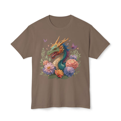 Dragon Art Tee Unisex Vintage Floral Tee Full Color Print HD Cotton