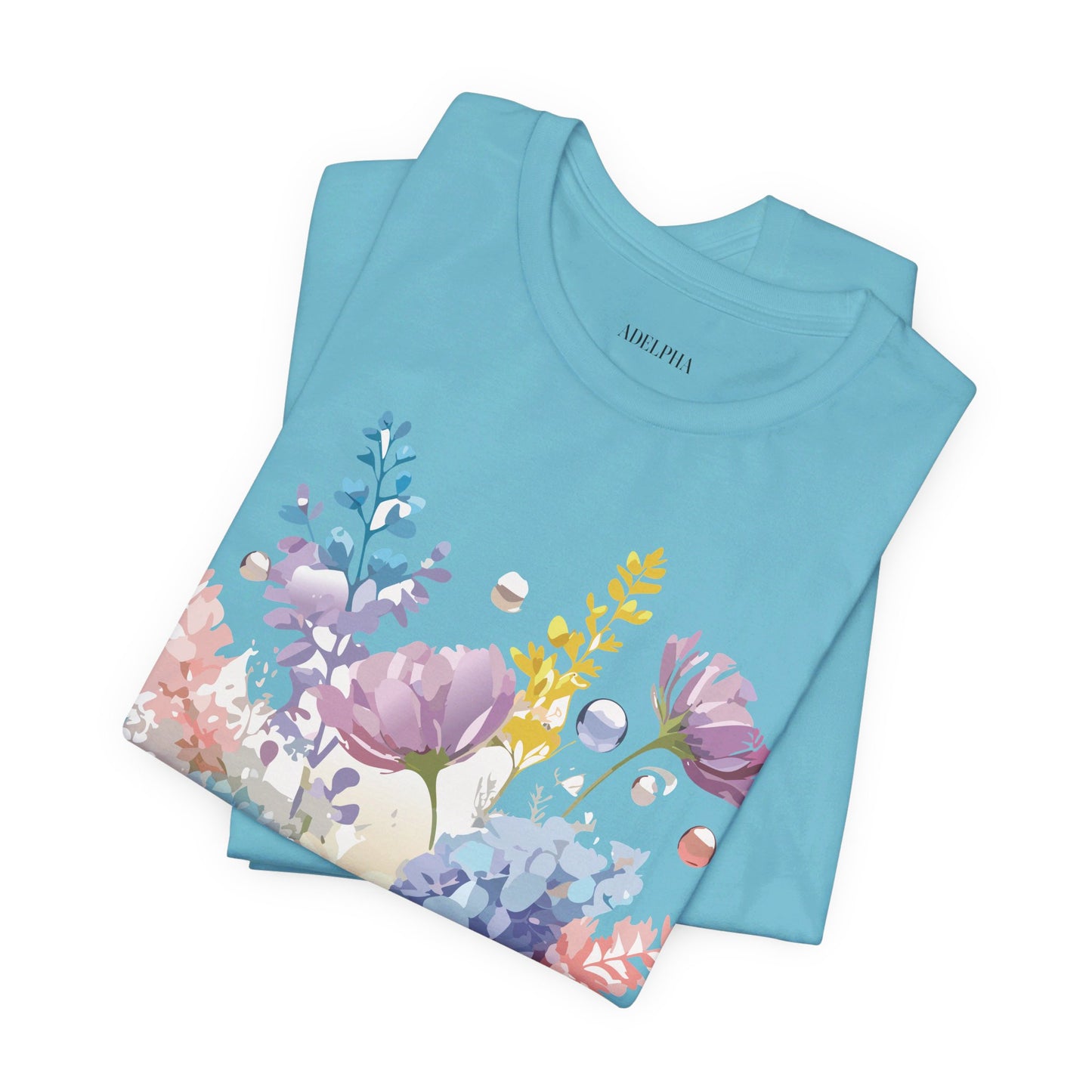 Natural Cotton Tee Shirt with Flowers