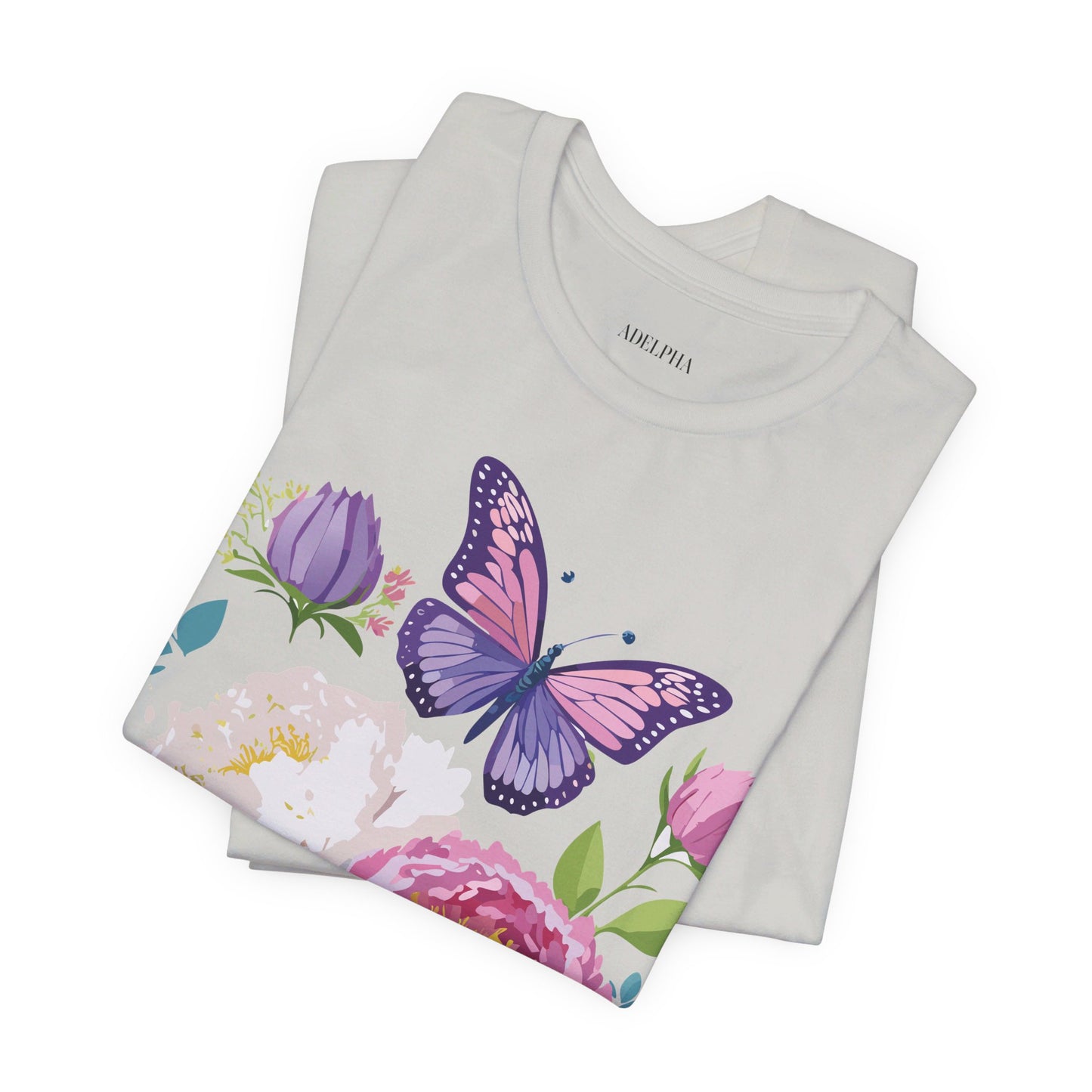 Natural Cotton Tee Shirt with Flowers