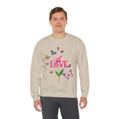 Unisex Floral Love Sweatshirt Valentines Day Cotton Poly Blend Butterfly