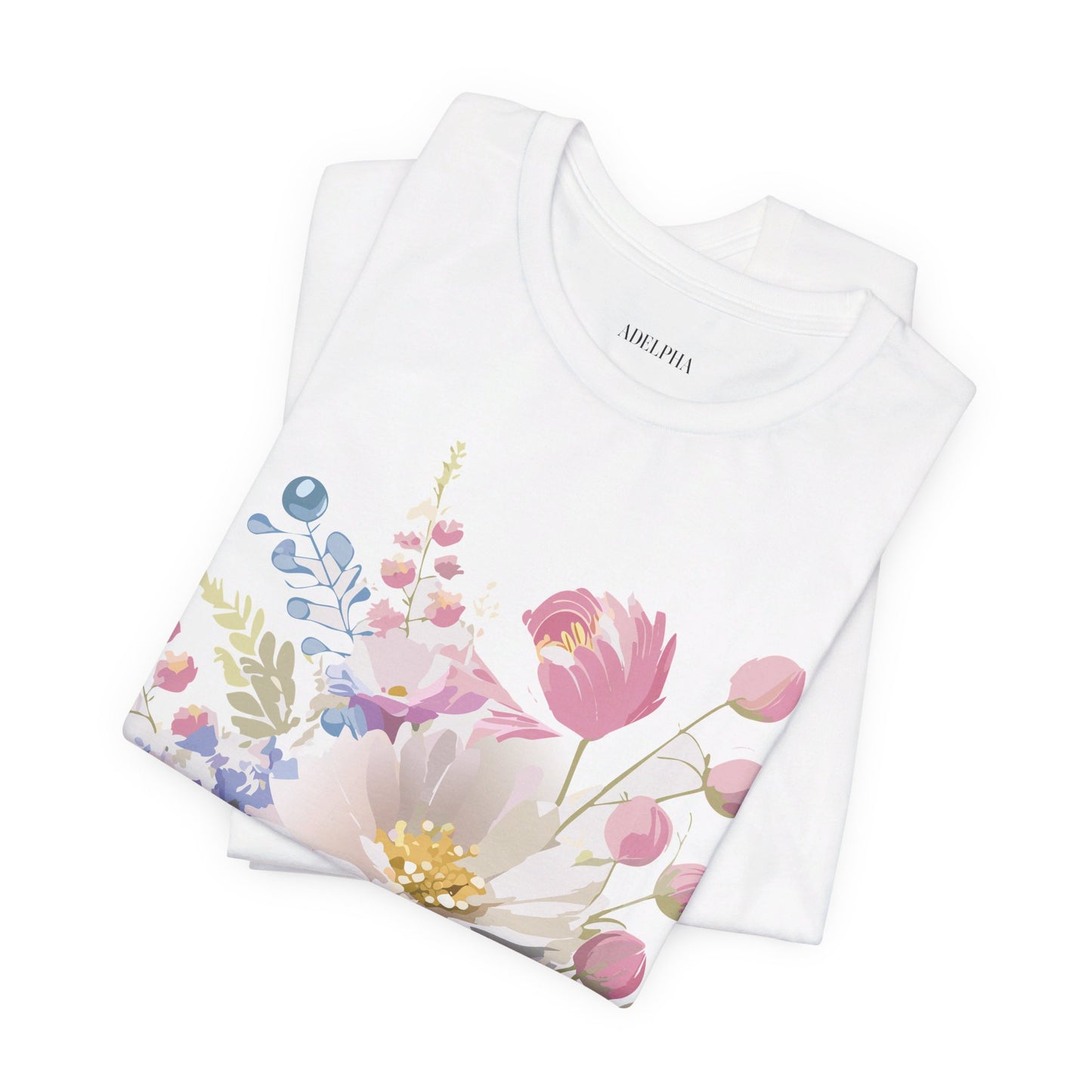 Natural Cotton Tee Shirt with Flowers