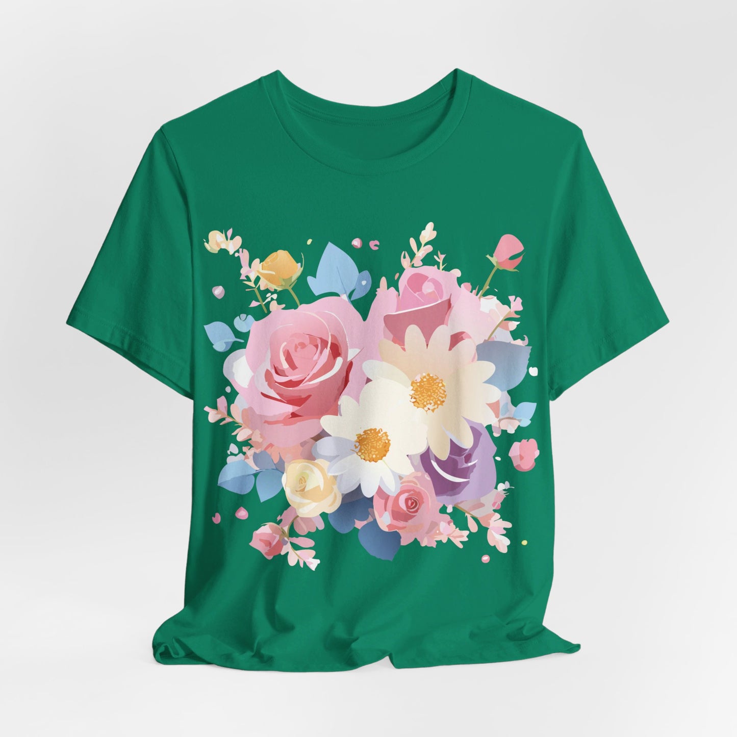 Natural Cotton Tee Shirt with Flowers