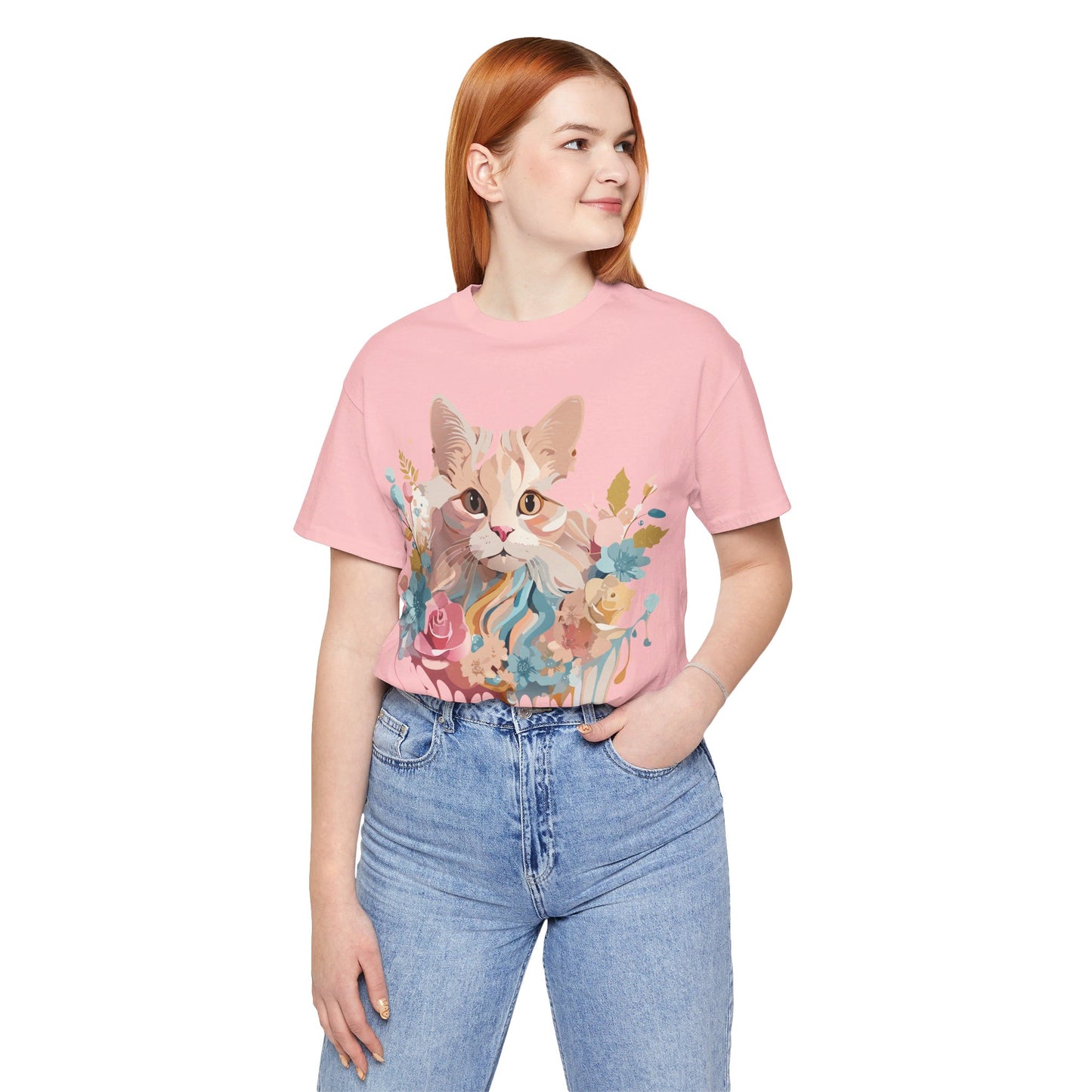 Natural Cotton Tee Shirt with Cat