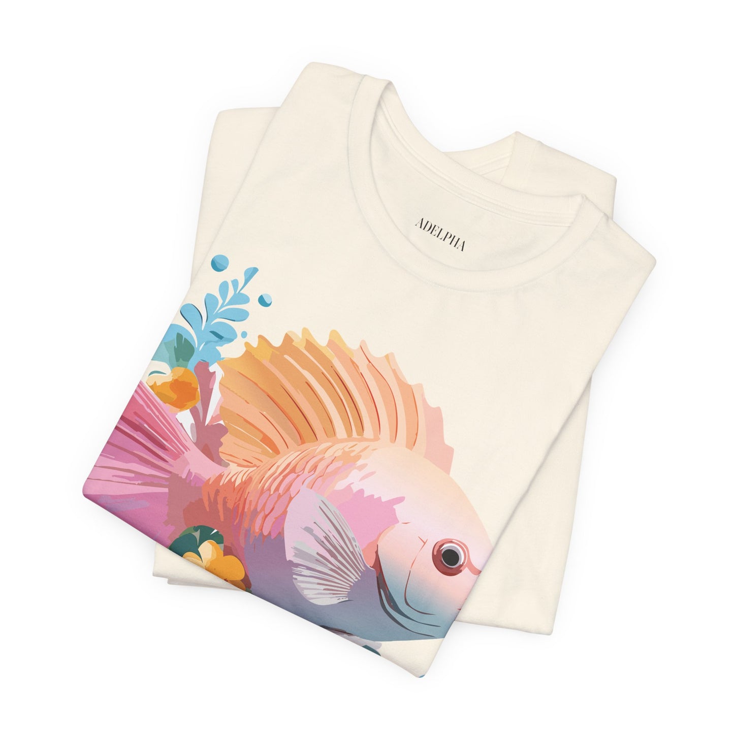 Natural Cotton Tee Shirt with Fish