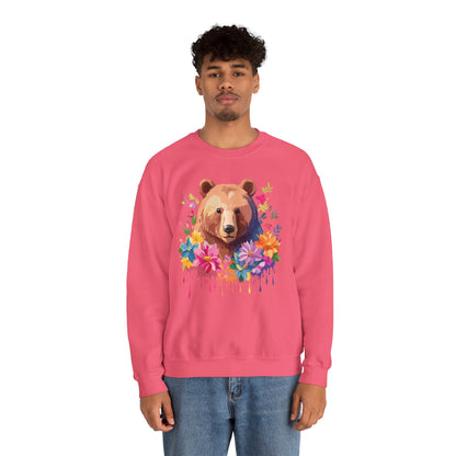 Unisex Floral Bear Sweatshirt With Art Design Animals Sweatshirt