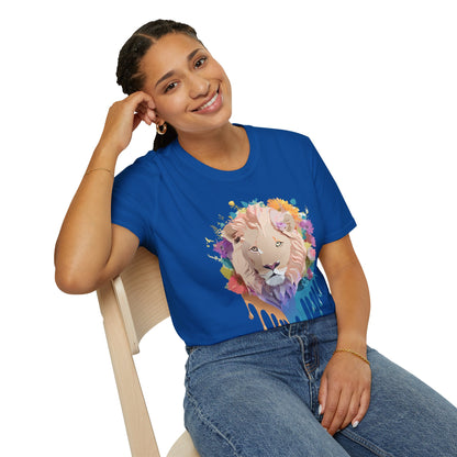 Unisex Lion Shirt Floral Lion Tee Softstyle Gildan 64000 100 Percent Cotton