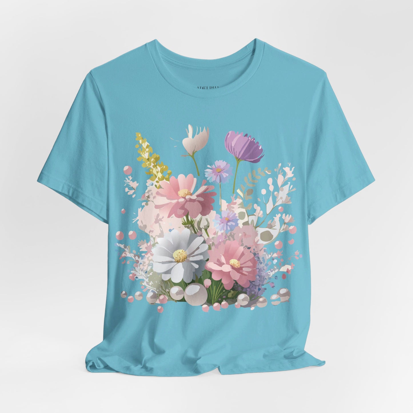 Natural Cotton Tee Shirt with Flowers