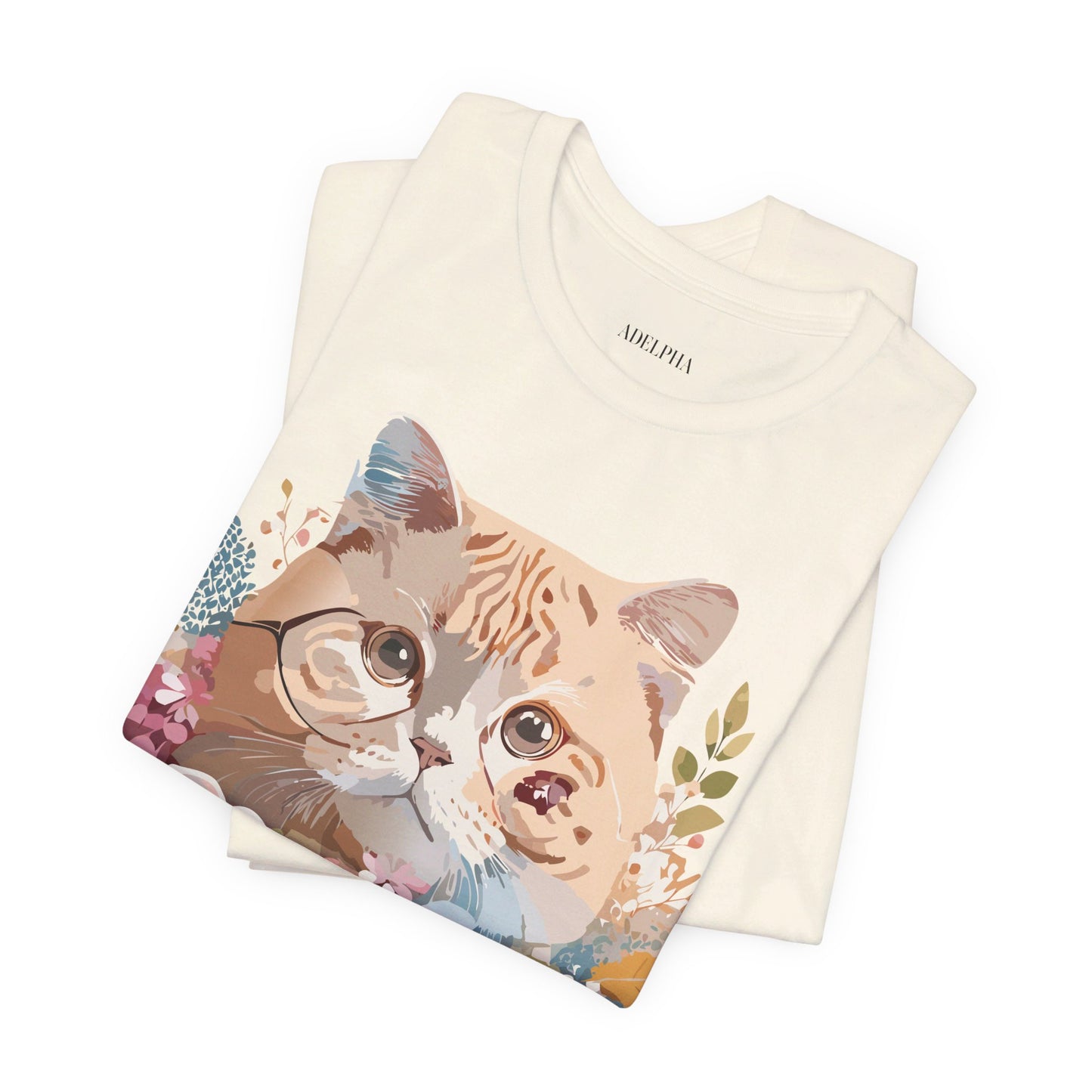 Natural Cotton Tee Shirt with Cat