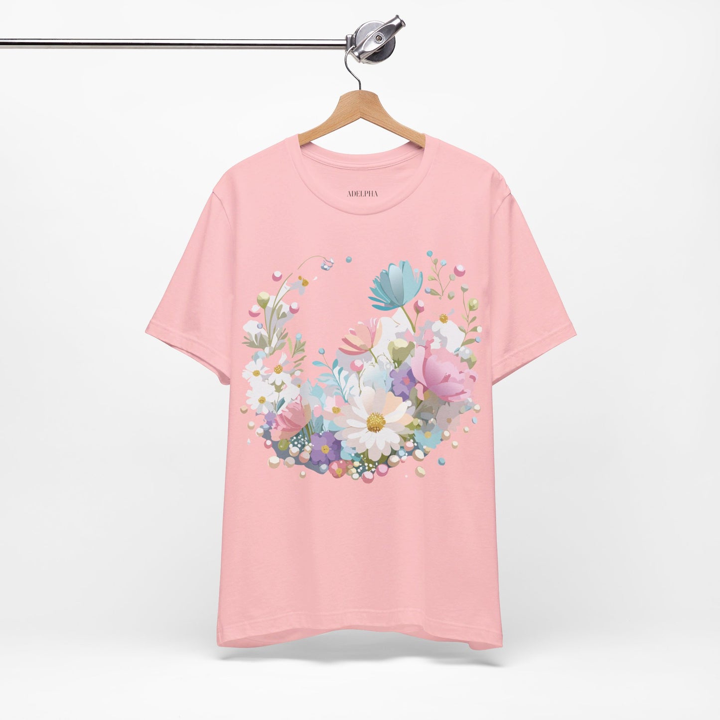 Natural Cotton Tee Shirt with Flowers