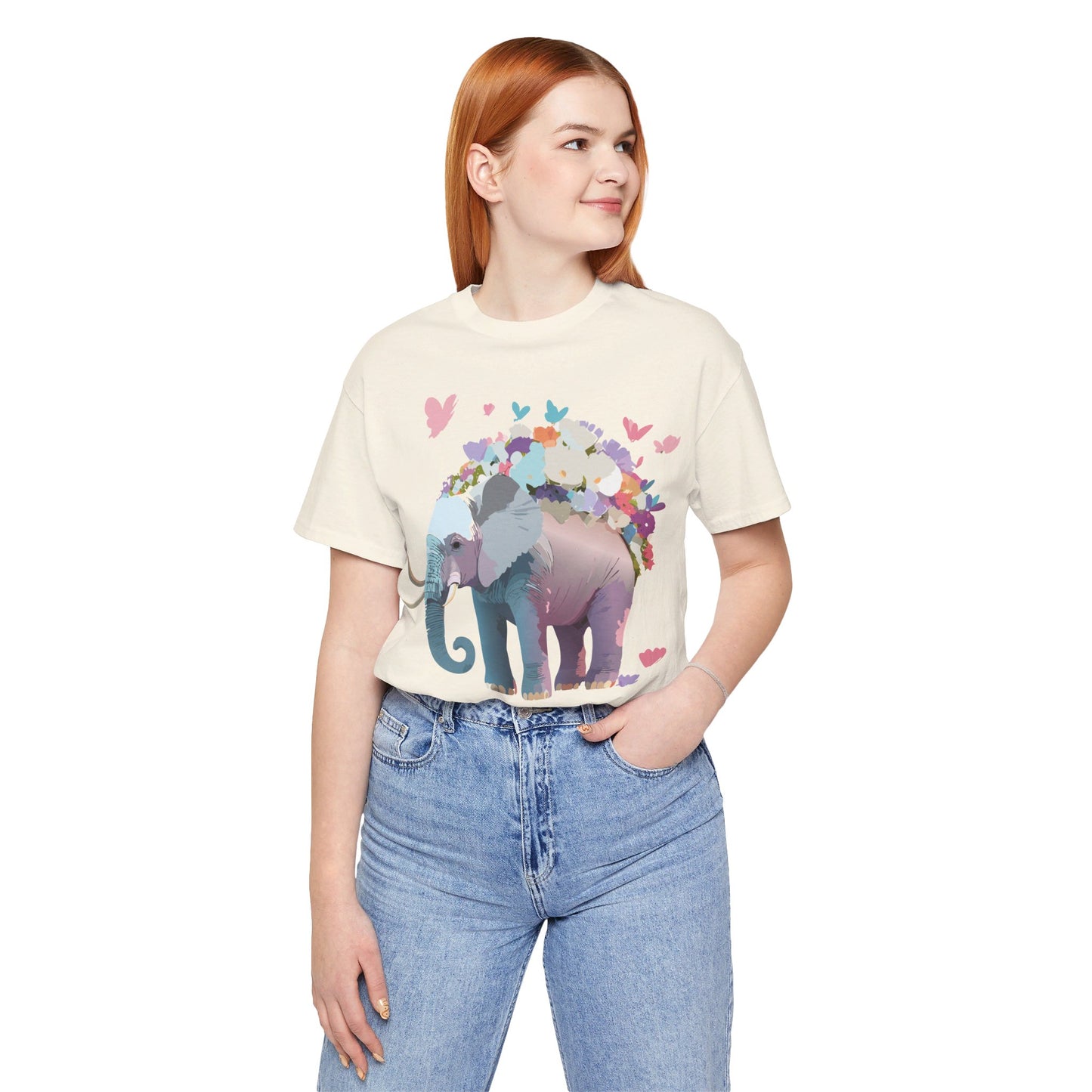 T-shirt en coton naturel avec motif éléphant