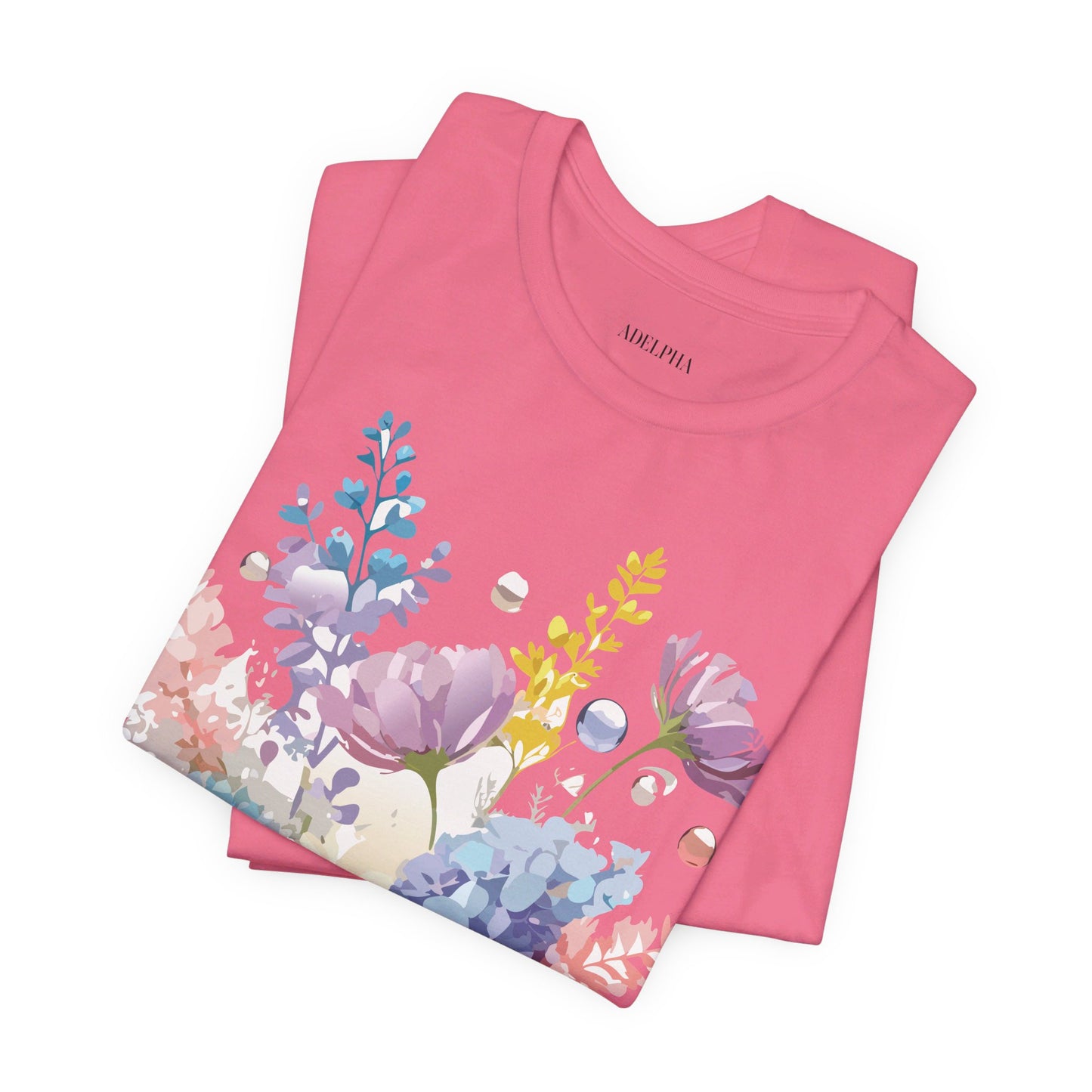 Natural Cotton Tee Shirt with Flowers